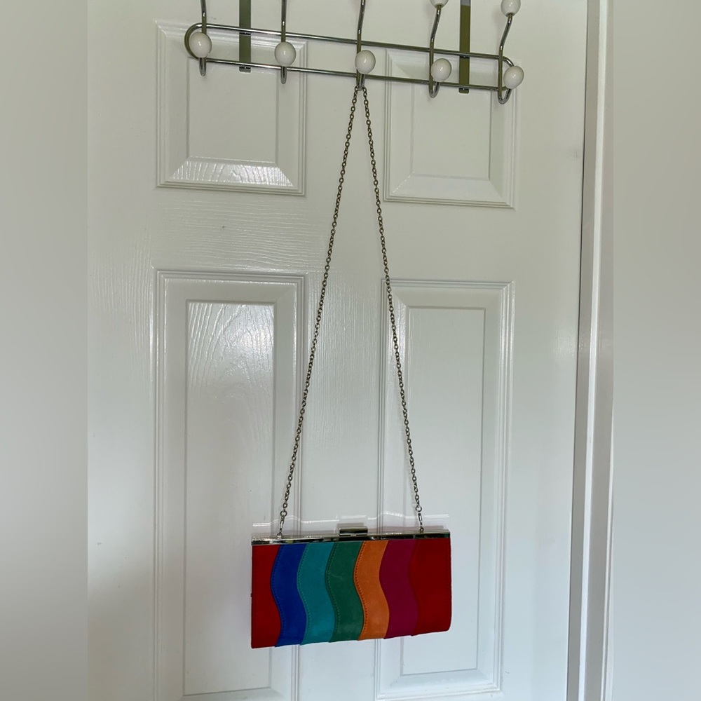 Fun, wavy, rainbow shoulder bag with removable chain (can convert to clutch)